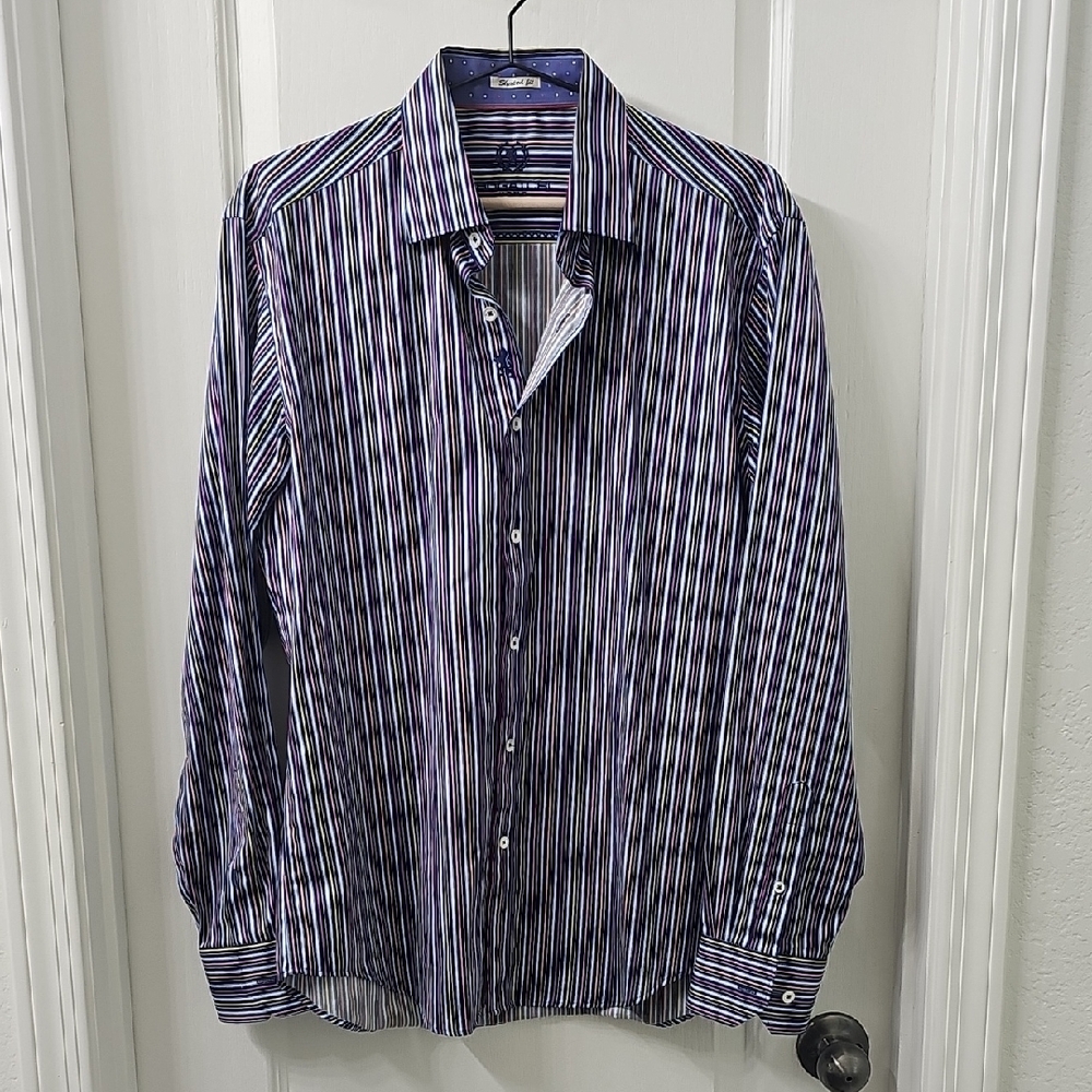 Bugatchi Men's Purple Striped Button Down Shirt